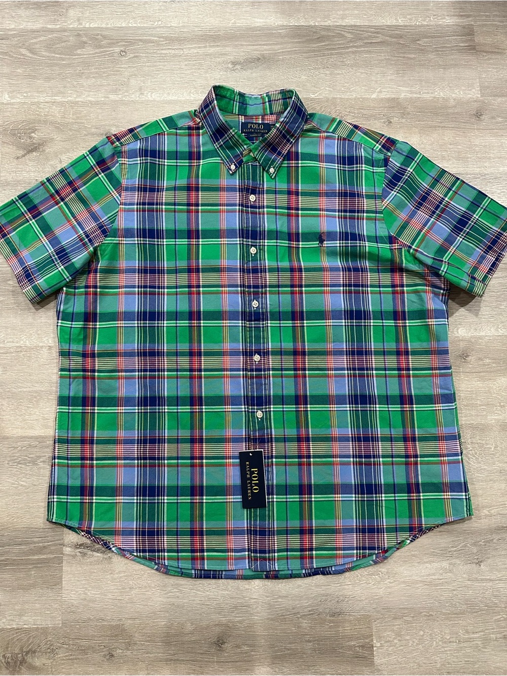 H109 NWT POLO RALPH LAUREN Plaid Oxford Green Shirt Cotton Classic Fit Mens XXL
